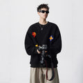 Heavyweight Floral Embroidery Crewneck Hoodie for Men, Winter  Casual Top Trendy Streetwear Couple Jacket