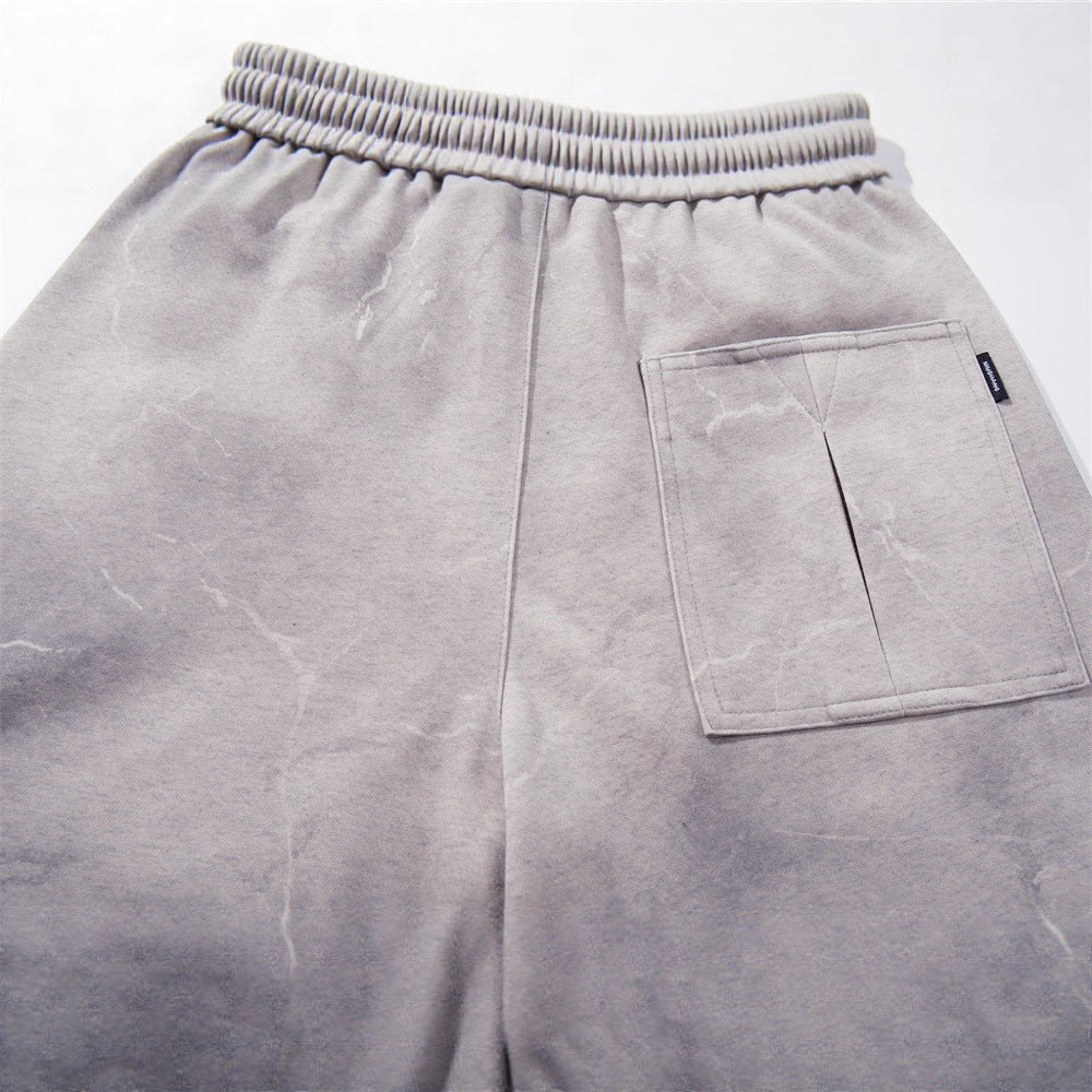 Streetwear Men's Pants with Drawstring, Distressed Dye, Washed Look, Loose Fit, Trendy Casual Pants for Men