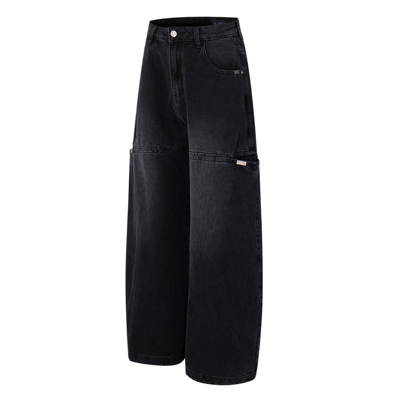 Streetwear Style Hip Hop Trendy Casual Black Knife Pants Ins Autumn Vintage Washed Loose Jeans