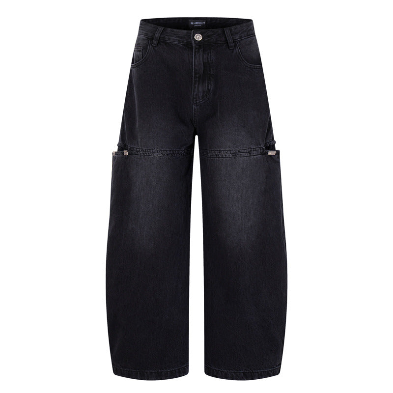 Streetwear Style Hip Hop Trendy Casual Black Knife Pants Ins Autumn Vintage Washed Loose Jeans
