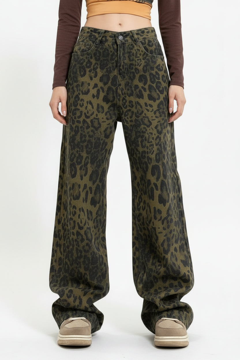 Straight Leg Leopard Jeans