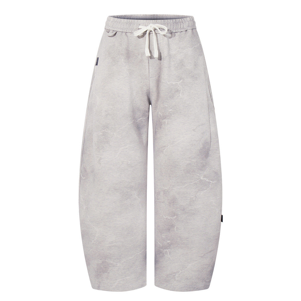 Streetwear Men's Pants with Drawstring, Distressed Dye, Washed Look, Loose Fit, Trendy Casual Pants for Men